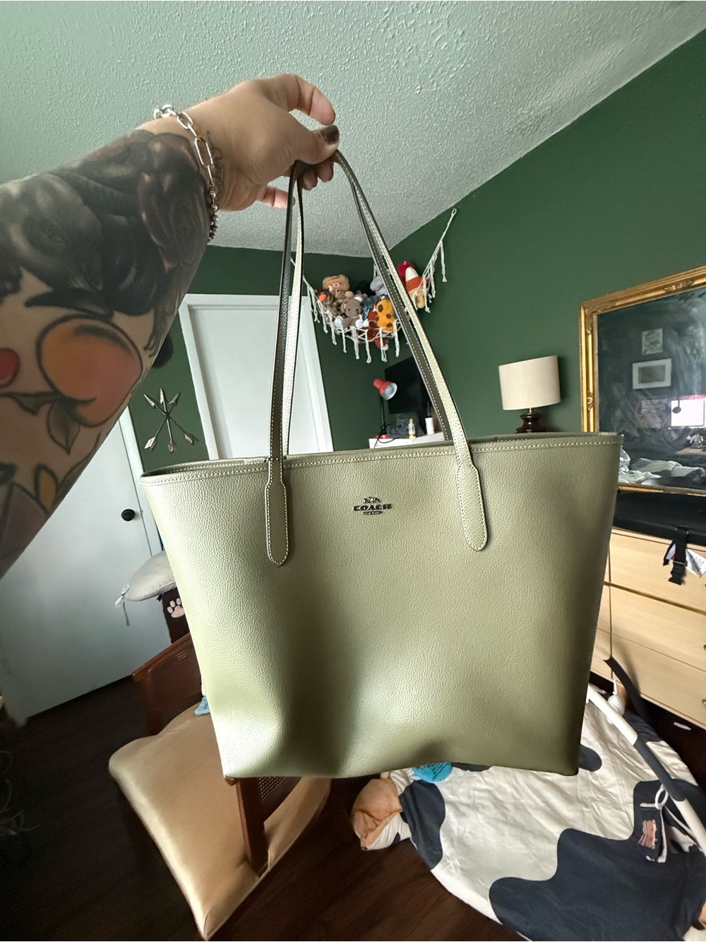 Coach Leather Tote Bag in Army Green